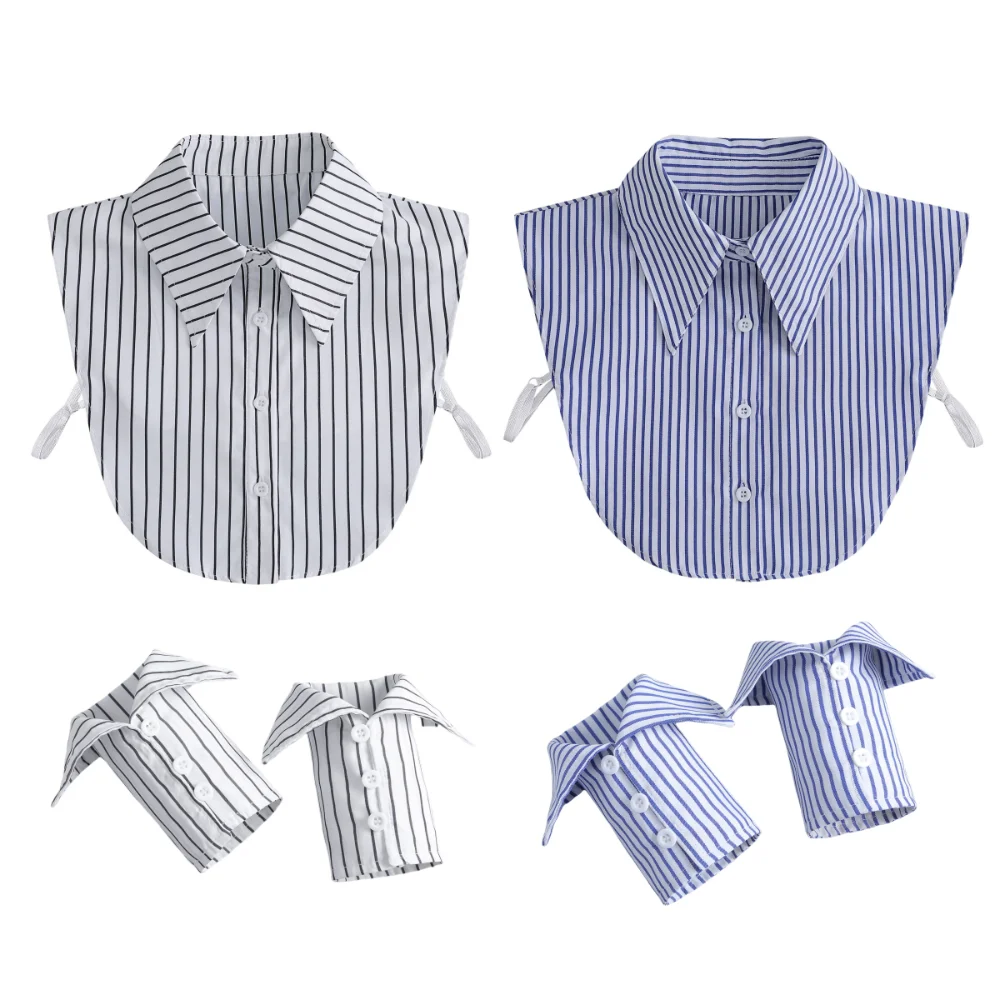 Detachable Stripe Shirt Fake Collar Comfortable Commute Fake Hand Sleeves Easy To Wear Decorative False Wrist Cuffs Office