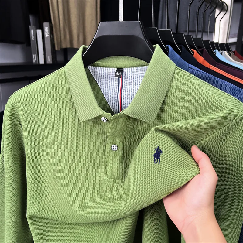 100% cotton high-end brand long sleeve polo shirt new Paul pony embroidery luxury comfort men's business leisure lapel T-shirt - Image 5