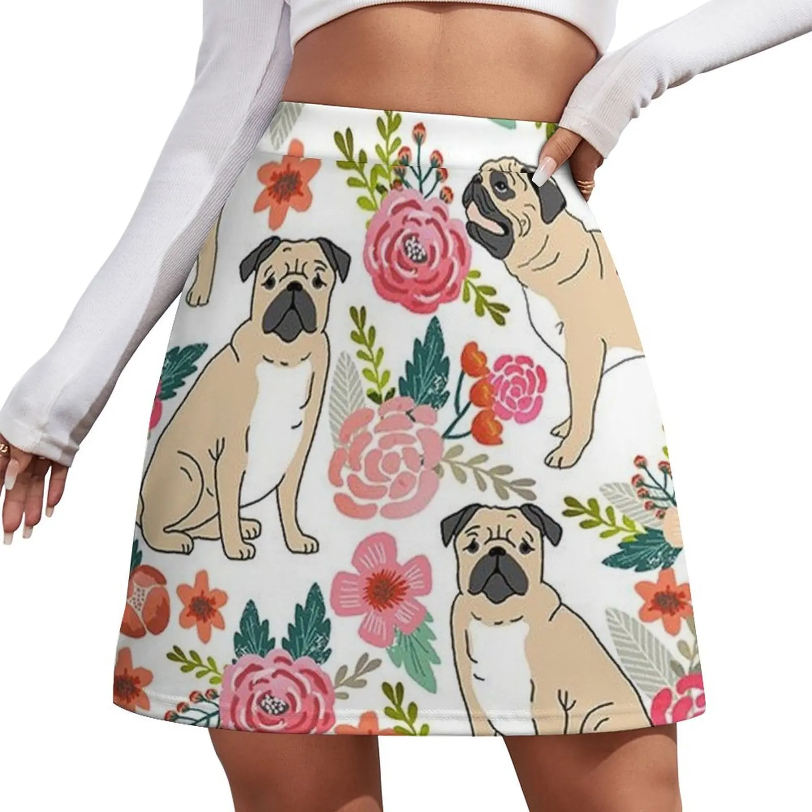 

Pug Dog Art Pugs puppy funny cute dogs flowers Mini Skirt cosplay skorts for women Women's summer skirts