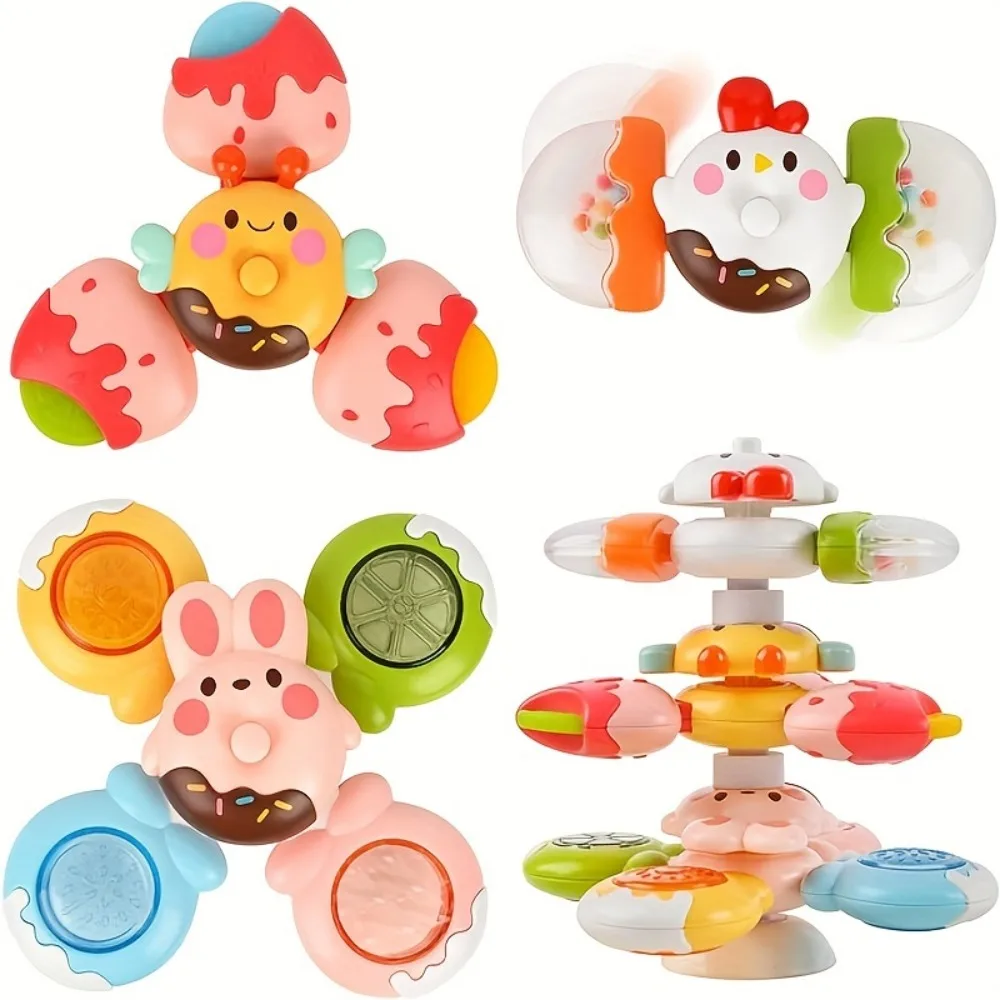 3Pcs DIY Stackable Suction Cup Spinning Toys for Babies 0-36 Months, Window Suction Cup Toys, Table Sensory Toys for Toddlers