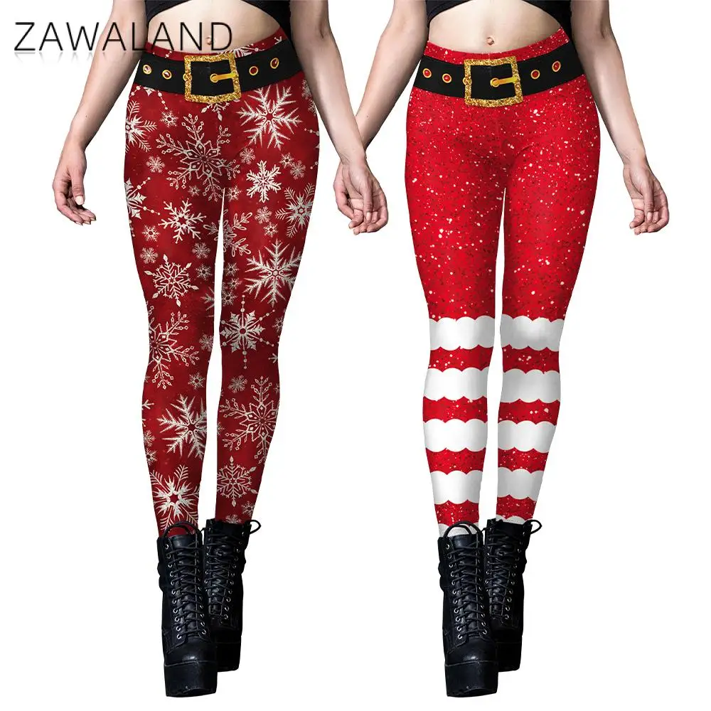

Леггинсы Zawaland для женщин, рождественские костюмы для косплея, красные брюки со снежинками, брюки для рождественской вечеринки, сексуальные колготки для фитнеса и тренировок