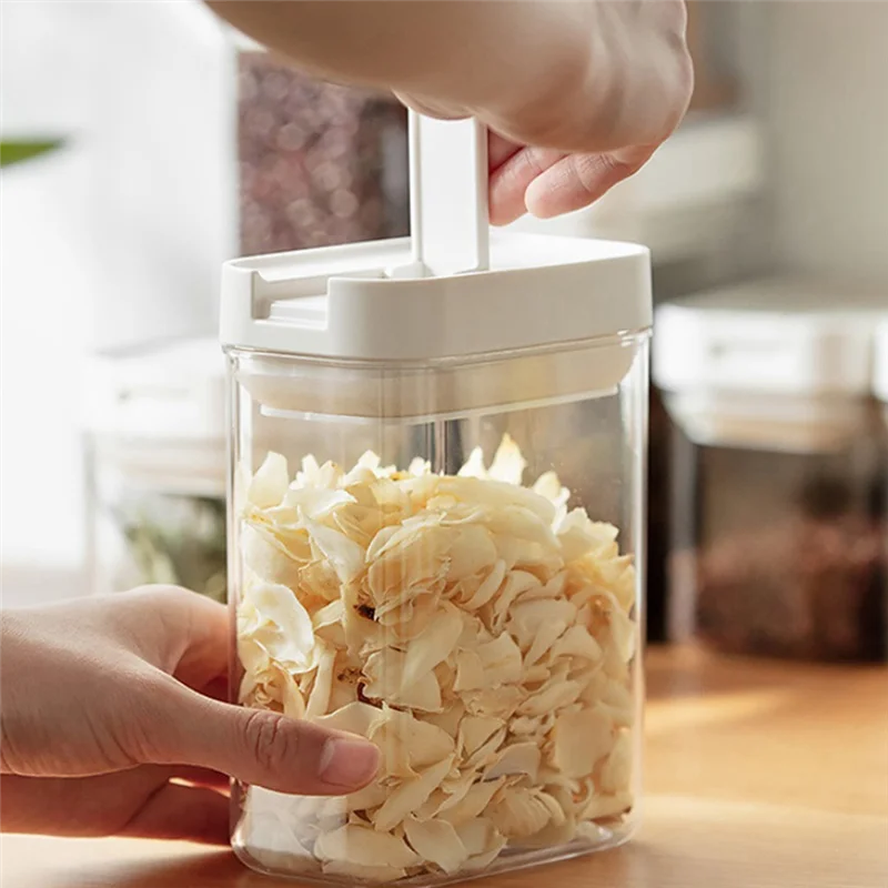 

【Подержанные предложения】Запечатанная коробка для хранения продуктов питания, сушеные банки для хлопьев и конфет, кухонные квадратные прозрачные герметичные коробки для хранения закусок, сухих товаров J