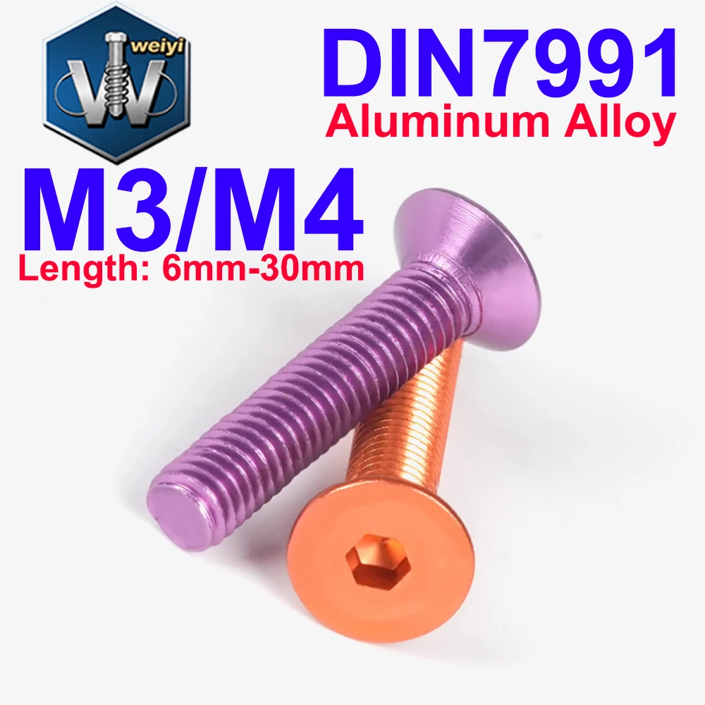 Weiyi M3 M4 DIN7991 Bunte Aluminium-Inbusschrauben mit Senkkopf und Grobgewinde in 10 Farben – Detail 1