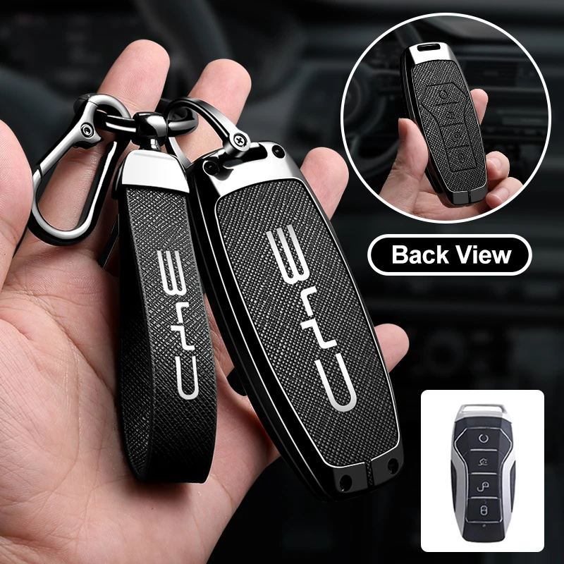 For BYD Seal Dolphin Song Plus Atto 3 Han EV Tang DM Qin Leather Car Key Case Cover Car Remote Keychain Metal Shell Accessories 5