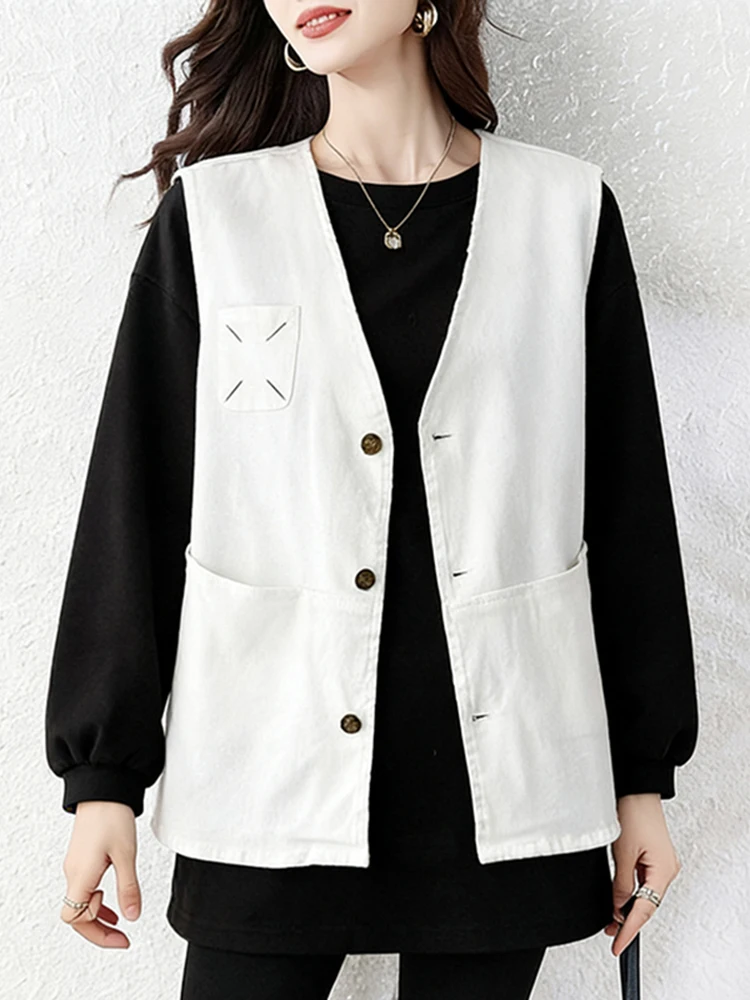 

Модный жилет-топ для женщин, весна 2026, новая модель, простой, свободный, универсальный, без рукавов, с круглым вырезом, удлиненный, цветной