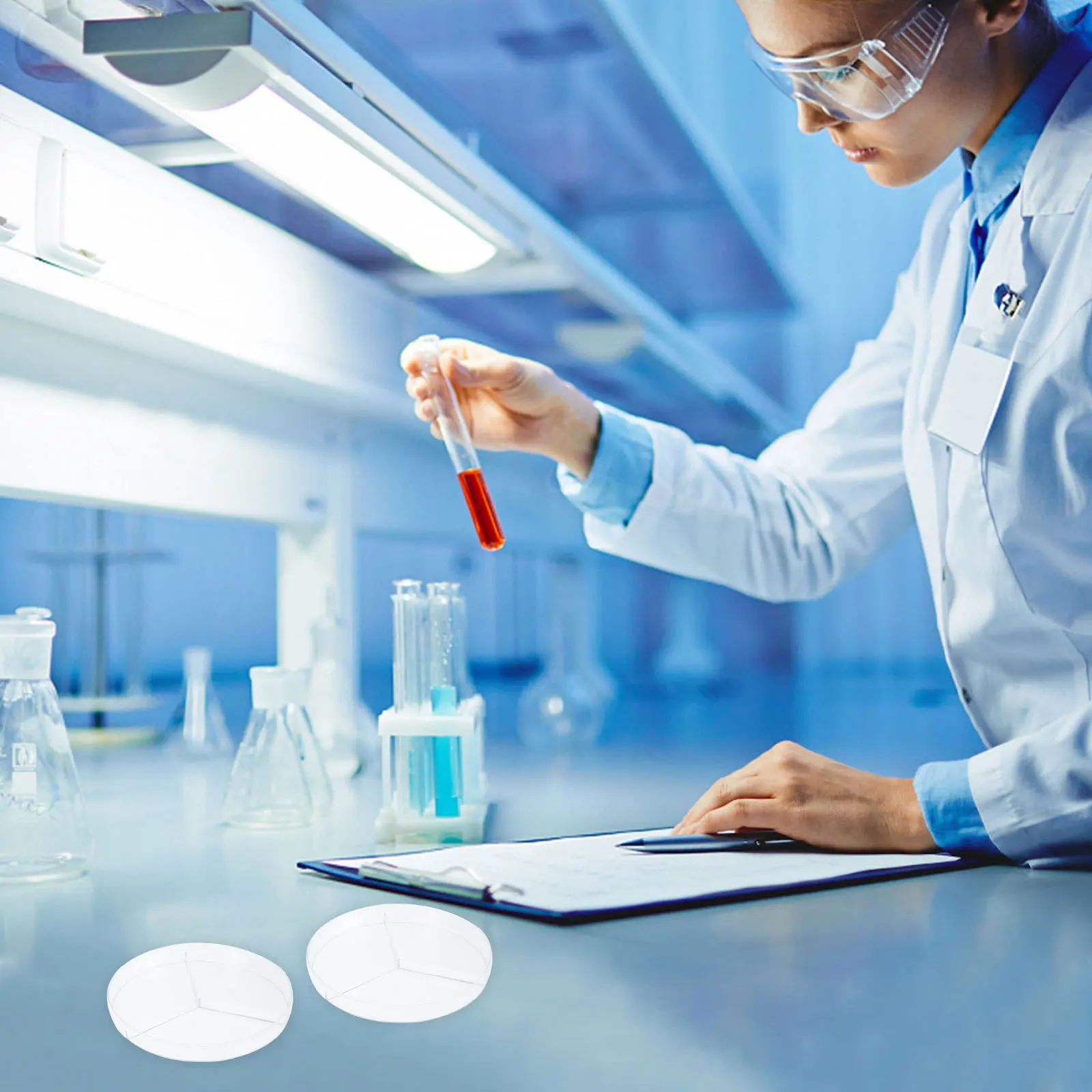 Placa de Petri de cultivo de bacterias, platos de plástico transparentes de tres compartimentos para ciencia de laboratorio, placa de Petri de tres compartimentos, 10 Uds.