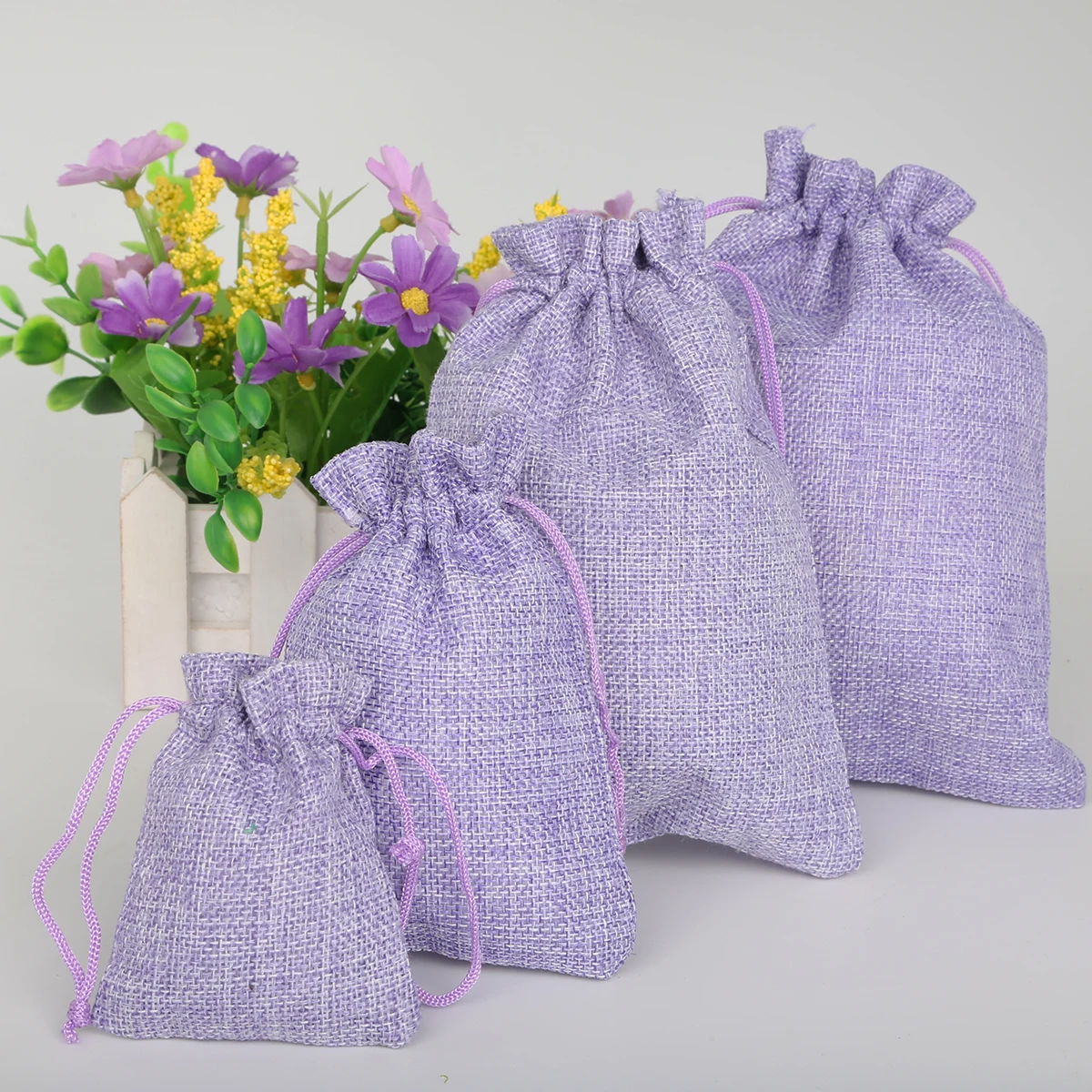 NiceBeads Fashion 4 Size Light Purple Cotton Linen Gift Pouch Bags Decorative Bags Pouch/Jewelry&Gift&Phone Package