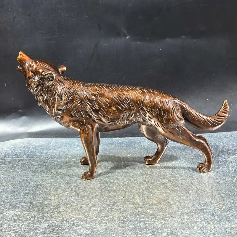 Copper tiger figurine, zodiac decoration, wild wolf, living room and office craft