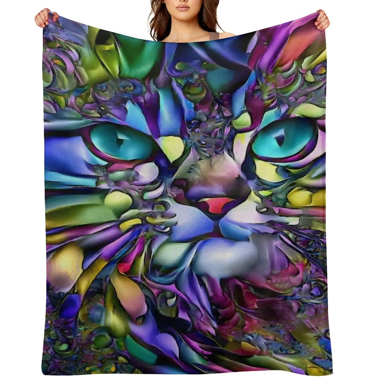 Andyna Pacific, gat, cat, chat kitty, lea roche paintings Couverture à carreaux pour canapé décoratif, couvre-lit de luxe