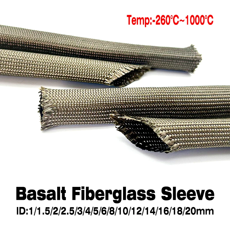 

1000Deg C basalt glass fiber sleeve ID 1mm~20mm high temperature resistant insulation tube wire and cable protection sleeve
