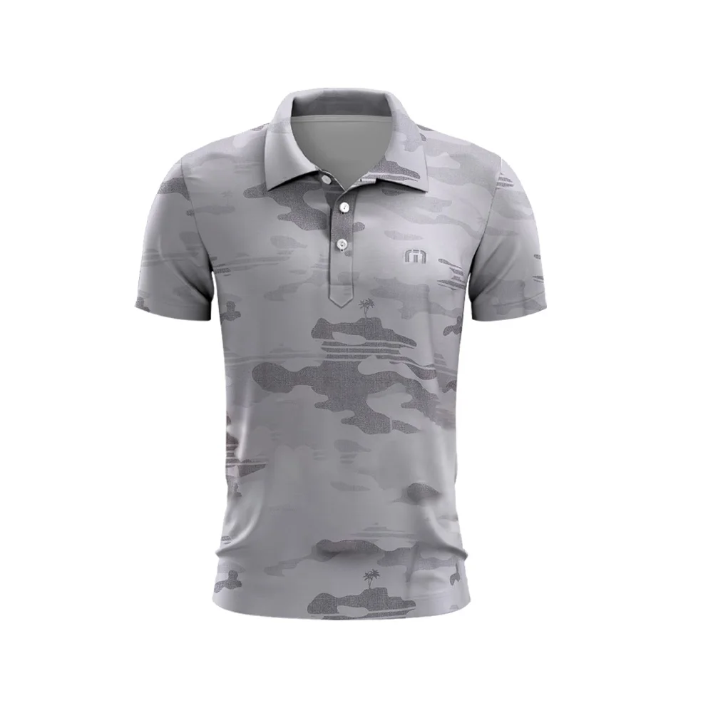 Men\'s Golf Polo Shirt Camouflage Print Men\'s Summer Golf T-Shirt Top Quick Dry Top Golf Club Button T-Shirt Polo Shirt