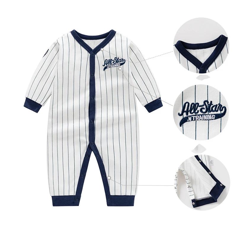 

Комбинезоны UNITIM для маленьких мальчиков, весна 2026, хлопковые детские комбинезоны с вертикальными полосками и вышивкой букв, боди для новорожденных мальчиков