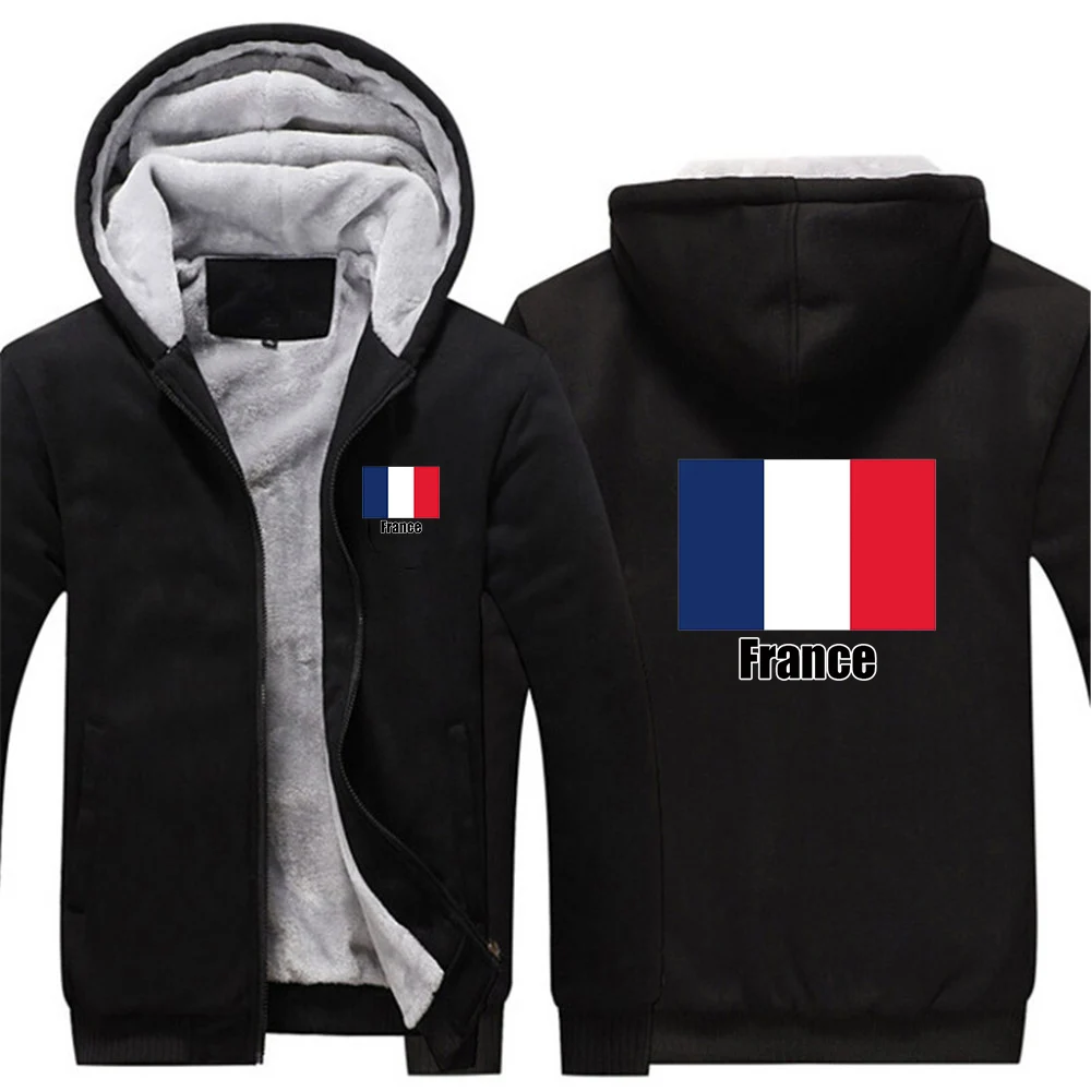 2026 FRANCE Flag Men's New Autumn Winter Football Team Thicken Warm Hoodies Casual Zipper Splicing Color Fleece Long Sleeve Coat
