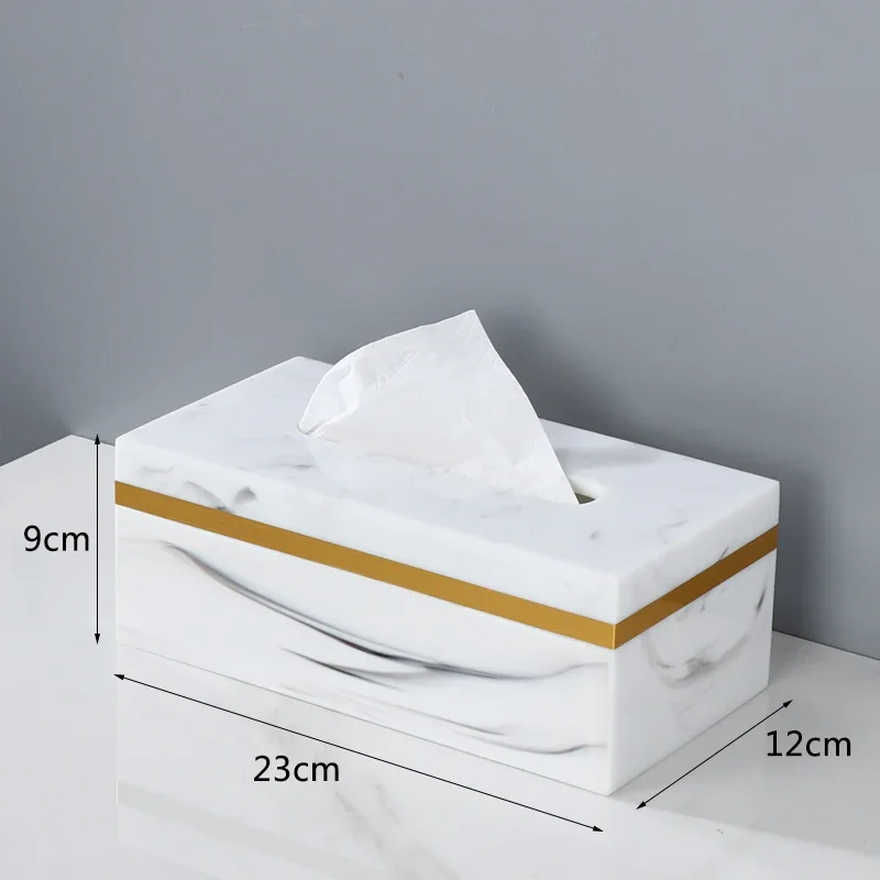 Phnom Penh Marbling Resin Tissue Box Creative Light Luxury Napkin Box Black White Home Living Room Bedroom Hotel Decoration, 1Pc