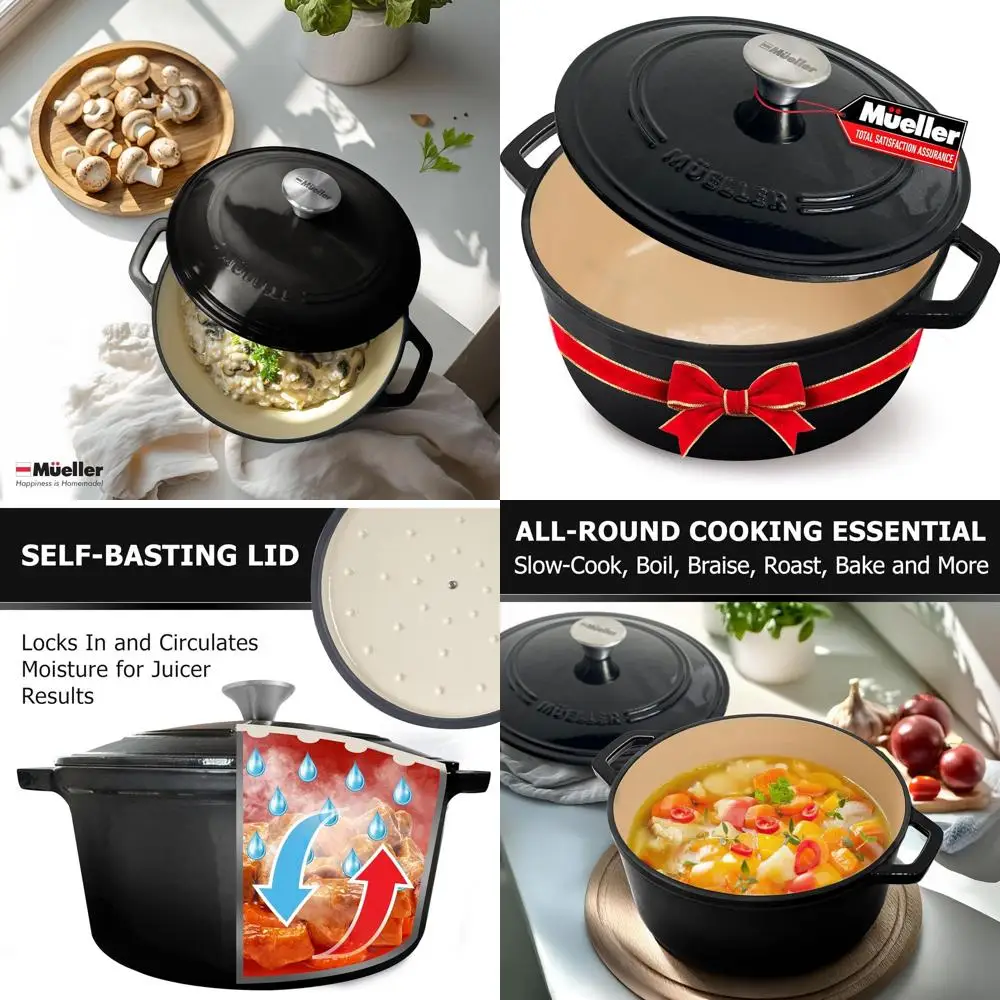 

6-Quart Enamel-Coated Cast Iron Dutch Oven, Heavy-Duty Oven-Safe to 500°F, Suitable for All Cooktops, Casserole Dish with Lid an