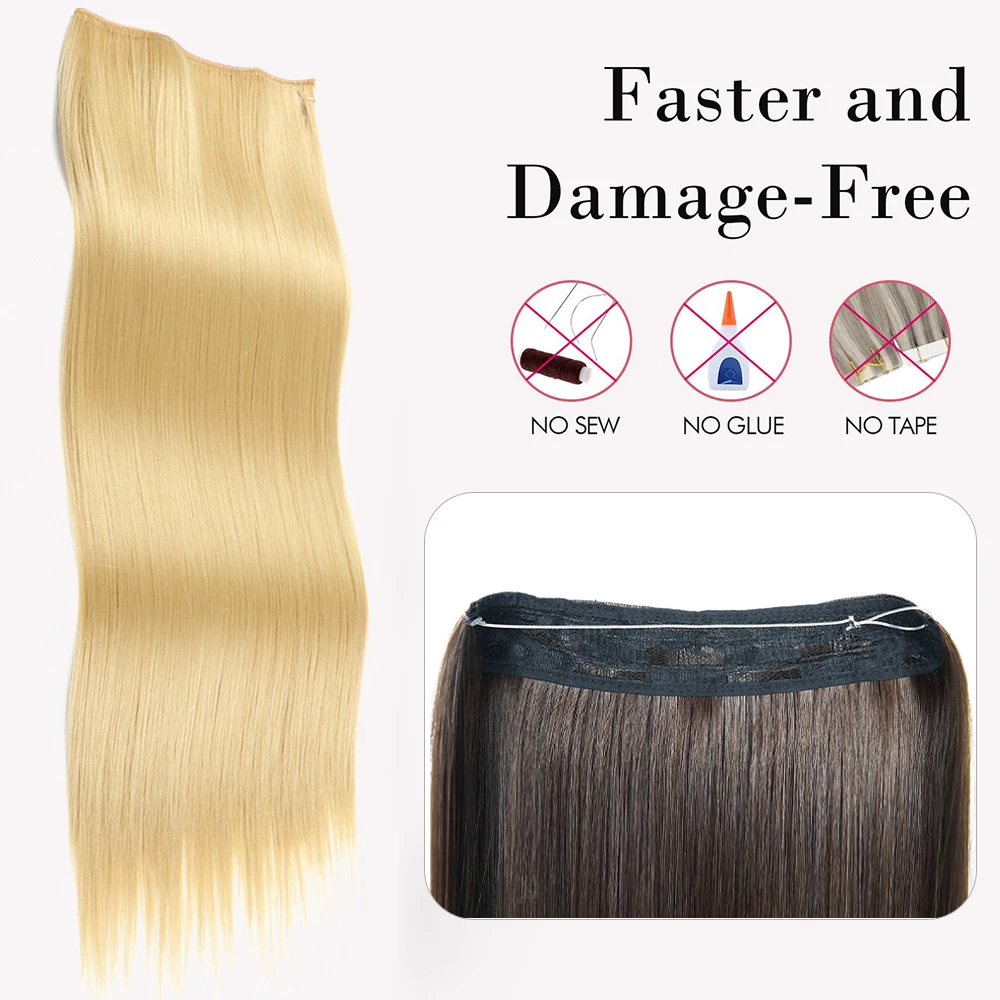 Synthetic No Clip Hair Extensions Long Straight Black Natural Hidden Secret False Hairpiece One Piece Fish Line Fake Hair Piece