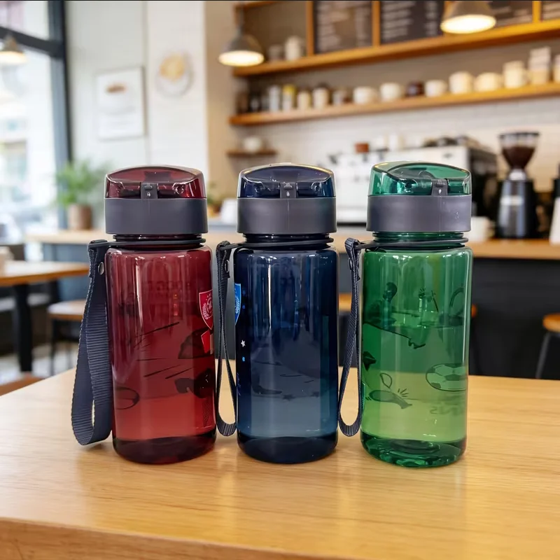 Cute Water Bottle with Carrying Strap, Direct-Drink Cup with Pop-Up Lid and Handle, Leak-Proof Portable Water Bottle 400ml view 6