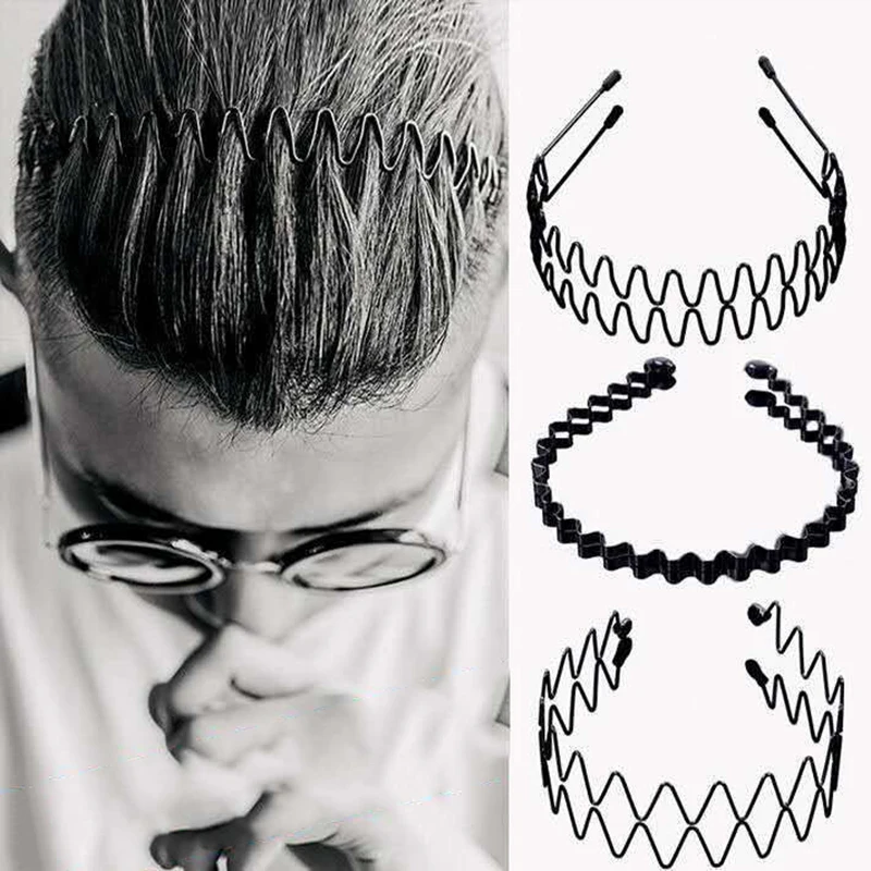 

Unisex Metal Wavy Spring Hair Hoop Lack Non Slip Outdoor Sports Headbands Simple Hairband For Women Men Face Washing Headdress