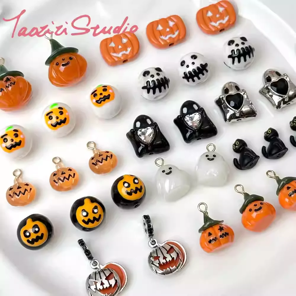 Halloween Ghost Pumpkin Black Cat Pendant Loose Beads Stringing DIY Craft Materials Bracelet Necklace Accessories Jewelry