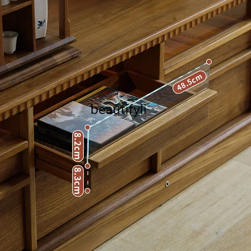 

TTT Living room solid wood retro TV cabinet medium ancient Myanmar old teak storage floor low cabinet TV cabinet
