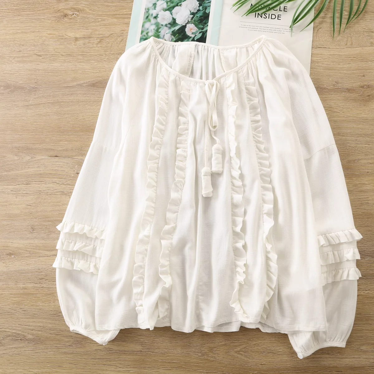 

Women's clothing large size tops mori kei fashion ruffled solid shirts and blouses for women oversize shirts aesthetic clothing