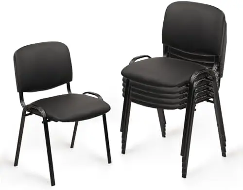 Stacking Waiting Room Chairs, PU Leather Armless Office Guest Chair with Metal Frames, Stackable Conference Room Chairs