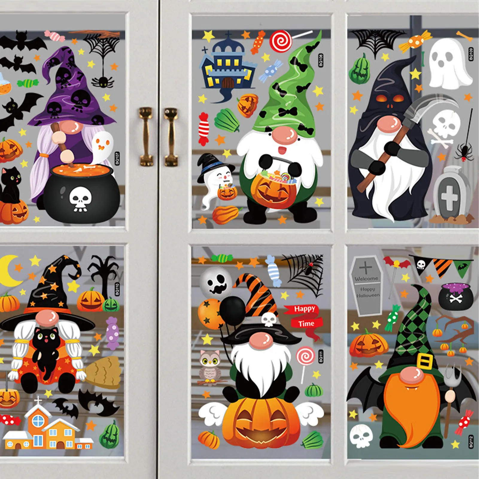 Hot Sale Halloween Stickers Gnome Window Clings Halloween Window Stickers Pumpkin Ghost Skeleton Bats Decals For Halloween Decor