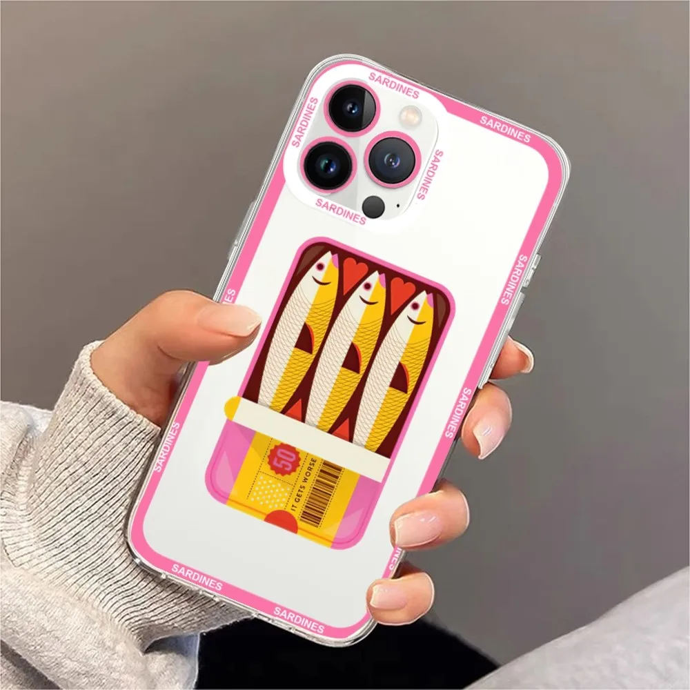 Cuadros Decoration Sardines Nordic Phone Case For Samsung S20 S21 S22 S23  Ultra Plus S10 Transparent Border Shell