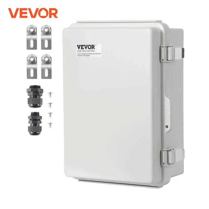 VEVOR Outdoor Electrical Junction Box ABS Plastic & Hinged Cover Stainless Steel Latch IP67 Waterproof for Electrical Projects