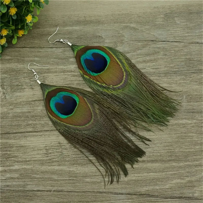 1Pair Handmade Natural Feather Drop Earrings Vintage Boho Multicolor Pheasant Feather Earrings WomenWinter Party Boho Style