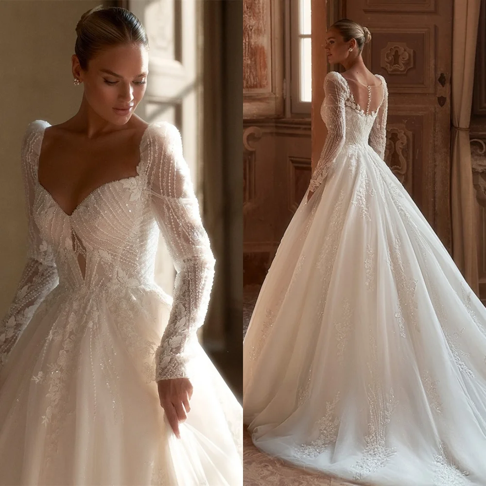 

Customized Exquisite White Organza Bridal Gowns Simple Strapless Long Sleeves Wedding Dress Chapel Train Buttons Backs Dress