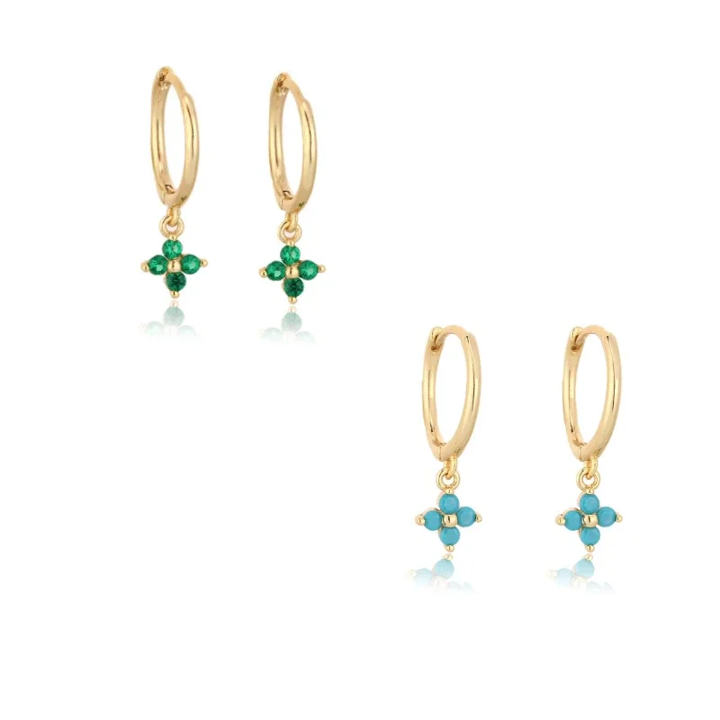 Four Leaf Clover Turquoise Blue Green Zircon Drop Earring for Women Fashion Piercing Rock Punk Party Jewelry Ohrringe Pendientes