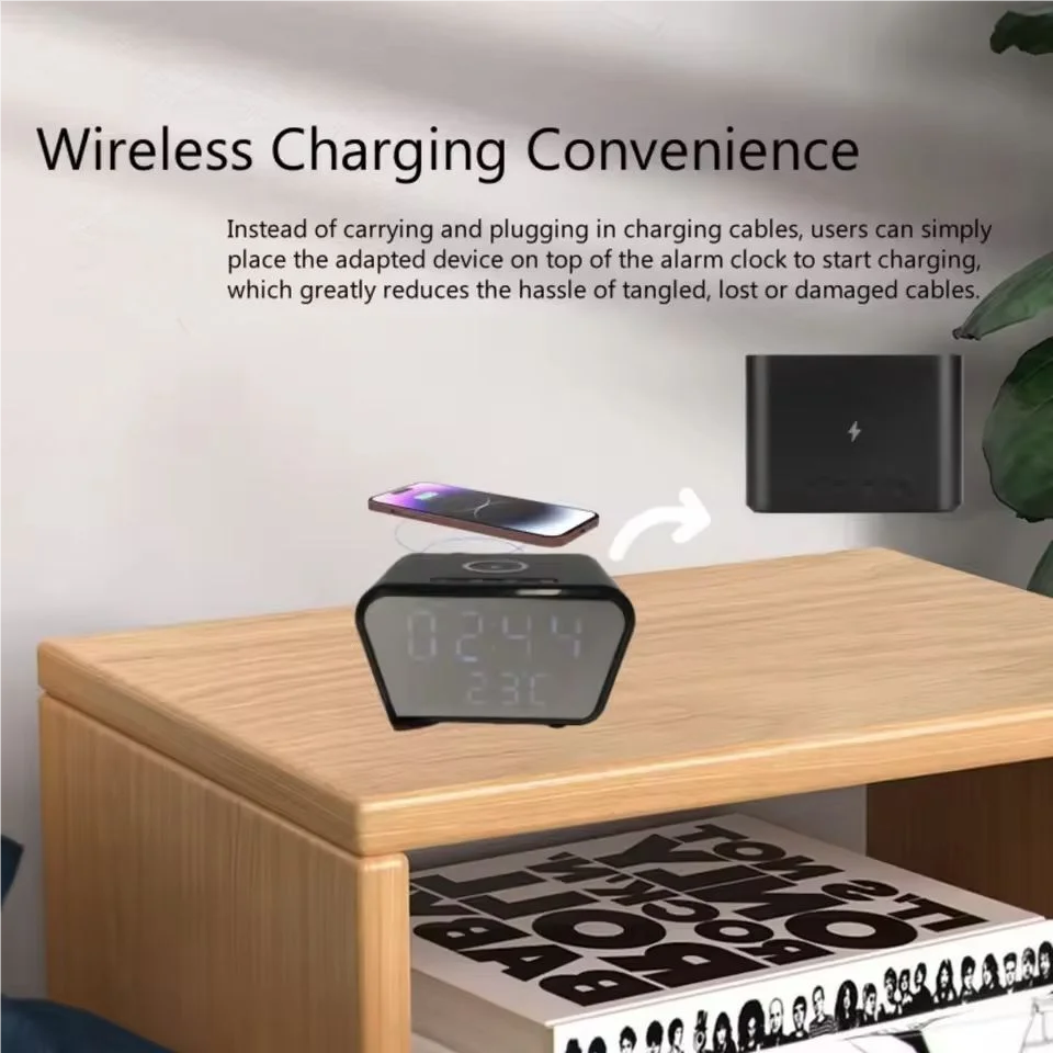 Wireless Charging Camera Mini WiFi6 Alarm Clock Cam Display Temperature Remote Viewing Camcorder APP Control with 32GB SD Card