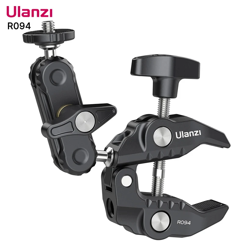 Ulanzi R094 Super Clamp avec filetage 1/4 et 3/8 pour bras articulé, éclairage LED, microphone, pince à rotule universelle, charge max. 1,5 kg