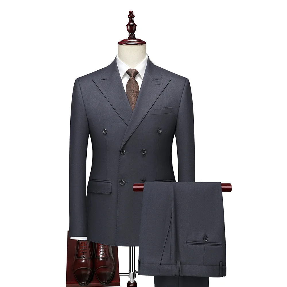 2023 New Foreign Trade Men's Suit Set Korean Version Slim Fit Double Breasted Casual Suit Cross-border Men's Wear
