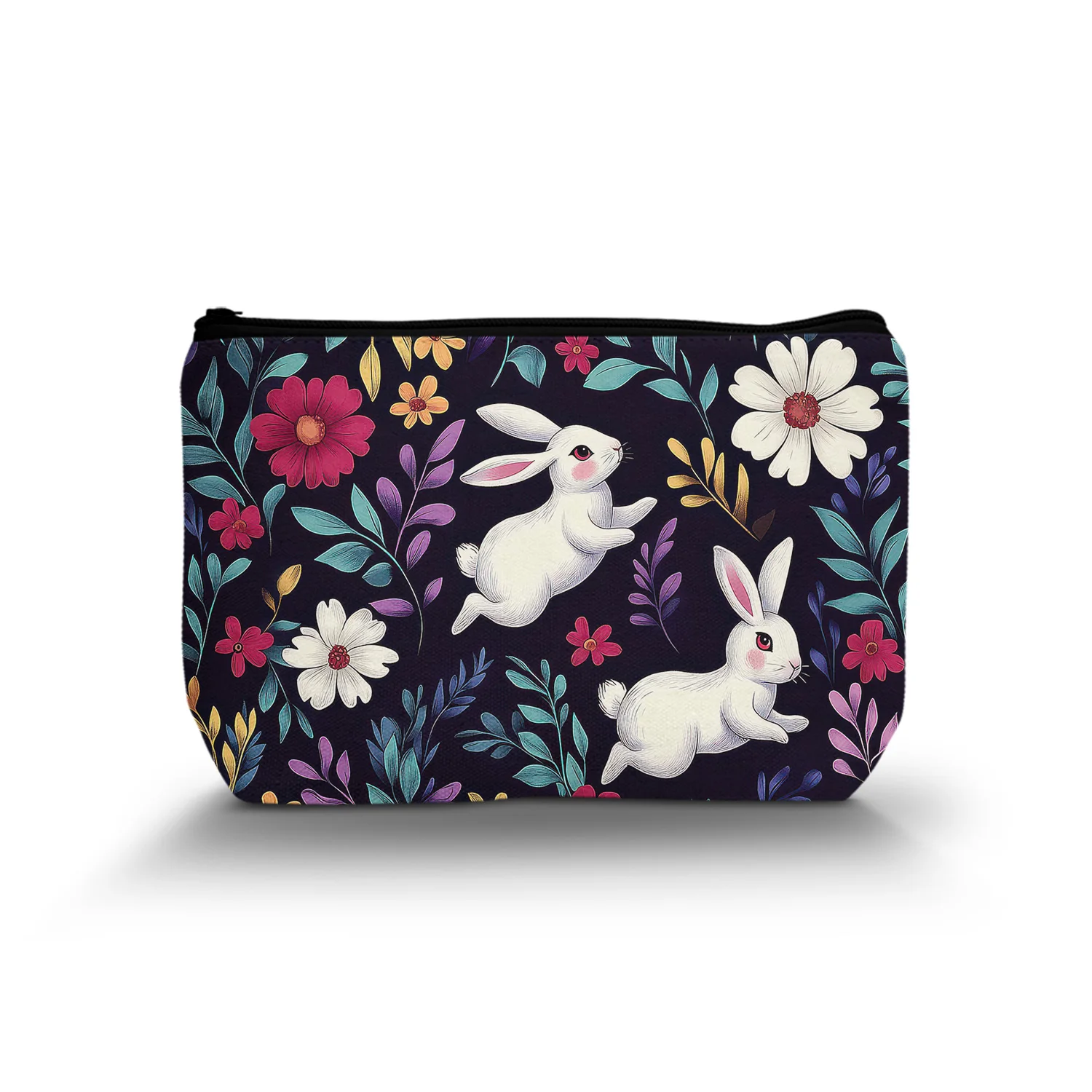 1Pc Green Plants Rabbit Pattern Happy Easter Rabbit Makeup Bagteen Holiday Gifts Cosmetic Bag Zipper Pouch 8.66X5.51Inch