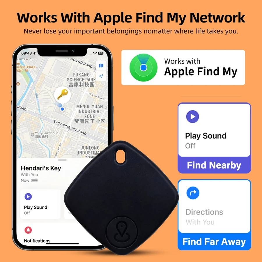 Mini etiqueta inteligente de rastreador GPS Bluetooth compatível com Apple Find My iOS MFi Finder Localizador de itens para mochila de bagagem chave