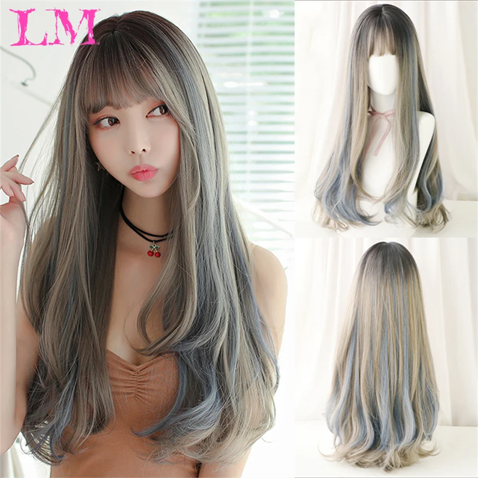 

LM Body Wave Lace Front Wig Highlight Ash Blonde Lace Frontal Synthetic Wigs Pre Plucked Long Wavy Synthetic Lace Wig for Women