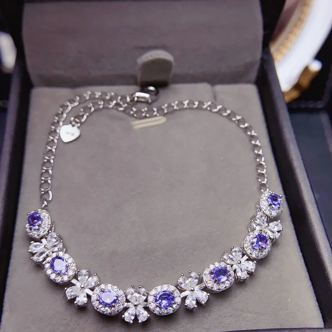 

ZECAA Tanzanite Fine Jewelry Woman Tanzanite Bracelet With Natural Tanzanite Gemstone 3*4mm Lady Silver Tanzanite Bracelet