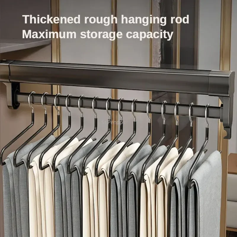 Heavy Duty Pull-Out Closet Valet Rod Adjustable Wardrobe Clothing Rail Top Mount Wardrobe Hanger Rack Bar Ball Bearing Slide