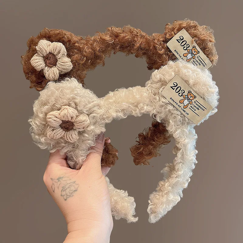 Fasce per capelli in lana di agnello fiore carino bambini adorabile coniglio orso animale orecchio fascia Cosplay ornamento cerchi accessori per