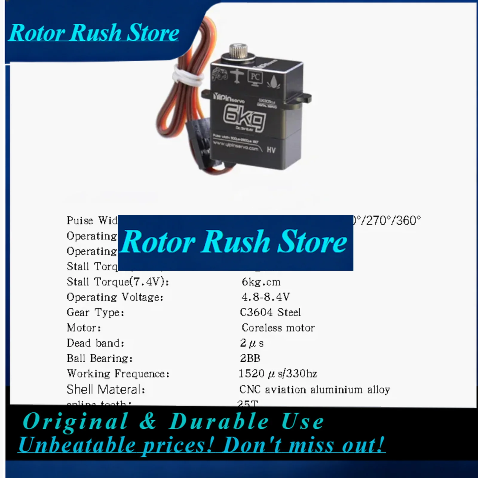 RoRuSGX Coreless Digital  All-Metal Gear 6KG Torque 180/270°