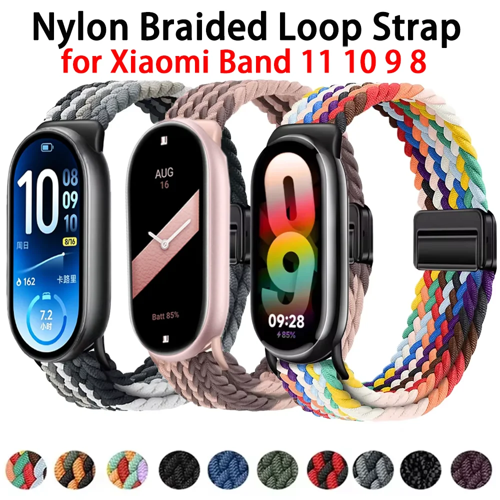 Nylon-Geflochtenes Schlaufenarmband für Xiaomi Band 11 10 9 8 Magnetisches Verstellbares Armband Mi Band 11 10 Correa Gürtel Zubehör – Detail 1