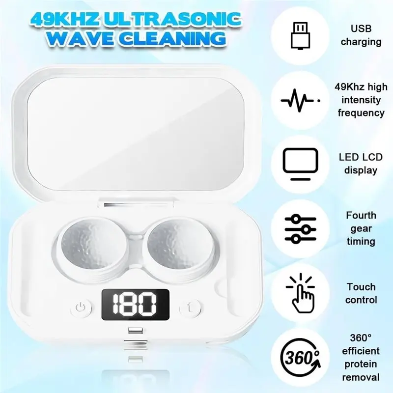 N95R Portable Ultrasonic Contacts Lens Cleaner, 360° High-Frequency Vibration Cleaning Machine