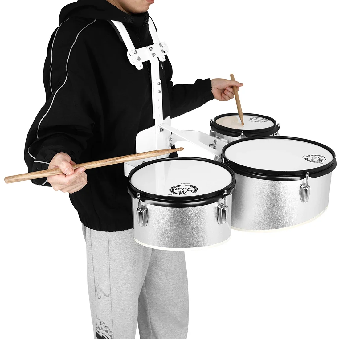 Drums Marching Triple Drum Silvery Band Polyphonic Drum Back-rack Triple Drum March Into For Professional Marching Drum Dand