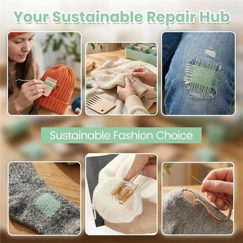 [B17B!】 DIY Hand Sewing& Embroidery Repair Set-Wooden Darning Mushroom With Threads& Needles