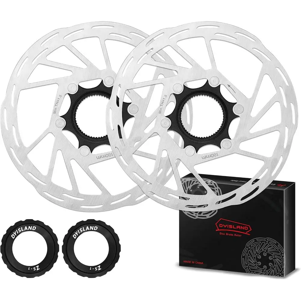 

2-Pack Center Lock Disc Brake Rotors, 160mm & 180mm, Stainless Steel, for E-Bikes, BMX, MTB, Road Bikes