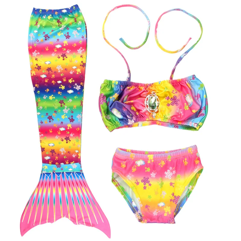 Maillot de bain queue de sirène pour enfants, maillot de bain bikini, utilisé pour la piscine et la plage, cadeau de vacances d'anniversaire pour fille, 3 pièces