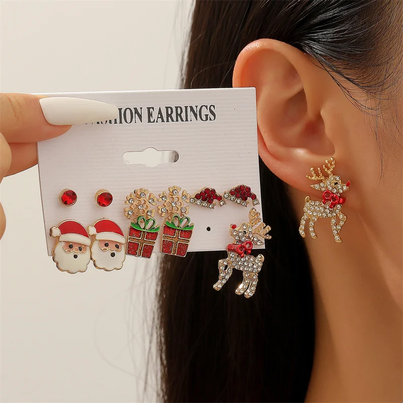 

Christmas Earrings Set For Women Santa Claus Snowflake Christmas Tree Elk Stud Earrings Girls Xmas Holiday Party Jewelry Gift