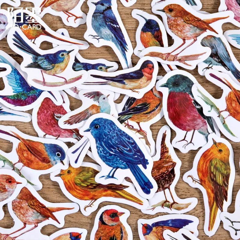 46 Pcs Watercolor Birds Sparrow Precut Cute Aesthetic Diary Travel Paper Junk Journal Stickers Scrapbooking Stationery Sticker